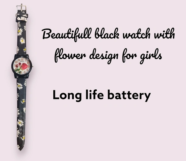 Beautifull Balck Flower Watch For Girls - 4