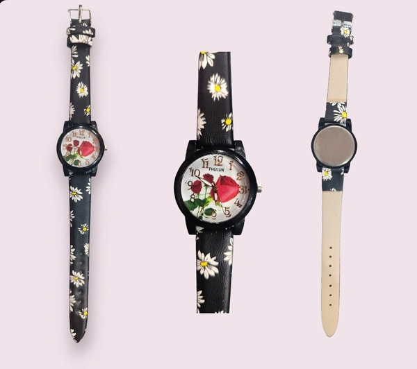 Beautifull Balck Flower Watch For Girls - 5