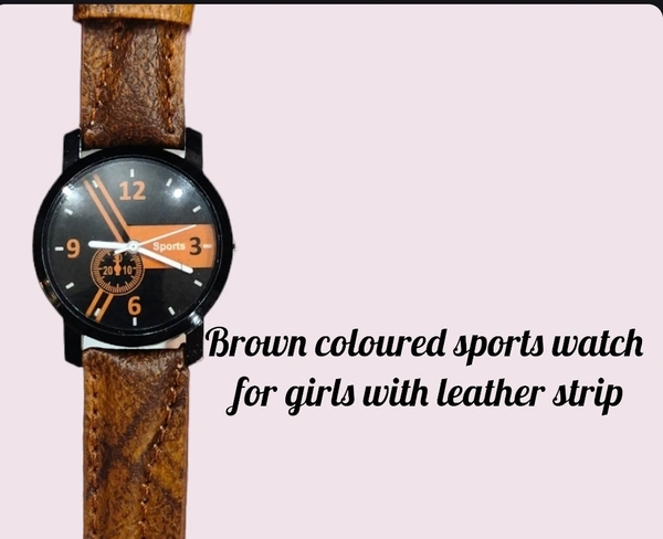 Beautifull Brown Leather Strip Sport Watch For Girls  - Brown