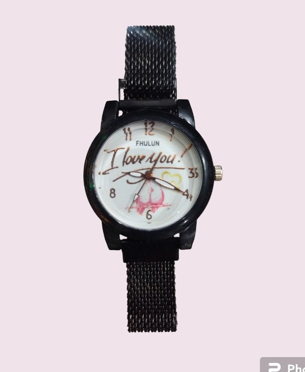 Beautifull Watch With Magnetic Chain Strip For Girls  - Black