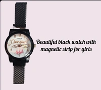 Beautifull Watch With Magnetic Chain Strip For Girls  - Black