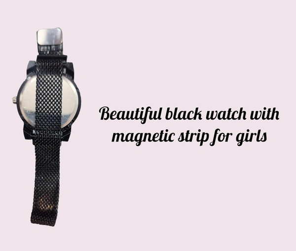 Beautifull Watch With Magnetic Chain Strip For Girls  - Black