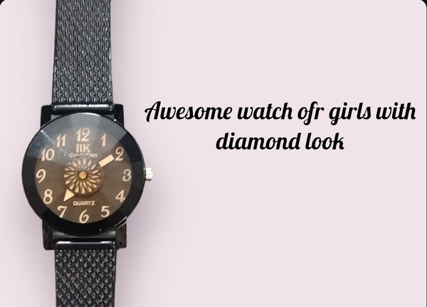 Diamong Glass Watch With Chain Fabric Strip, For Women's/girls - Black