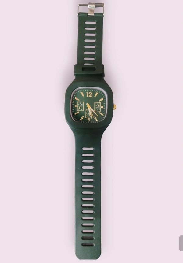 Square Dial Silicon Strap Green /black Watch Analog Watch For Boys & Girls Both - Free, Japanese Laurel, 1