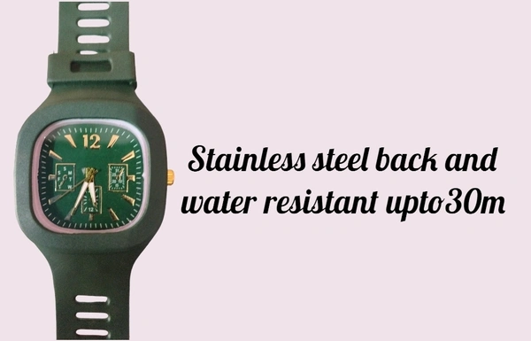 Square Dial Silicon Strap Green /black Watch Analog Watch For Boys & Girls Both - Free, Japanese Laurel, 1
