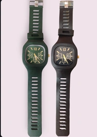 Square Dial Silicon Strap Green /black Watch Analog Watch For Boys & Girls Both - Free, Black