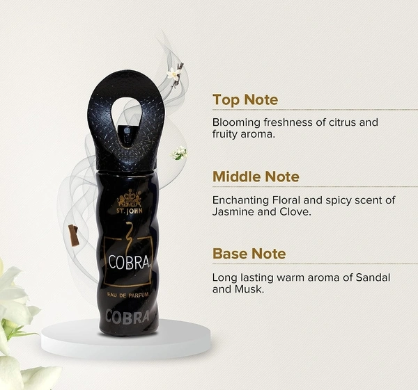 ST. JOHN COBRA Body Perfume For Men | Irresistible Scent Fresh & Soothing Good Fragrance Perfume For Men | Long Lasting Smell, Eau De Parfum - 30Ml - Black