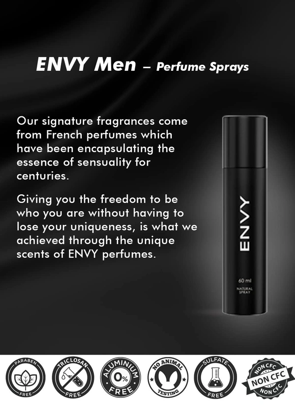 ENVY Natural Spray Perfume For Men - 60ML | Long Lasting Deodorant Body Spray for Men - Black, 1