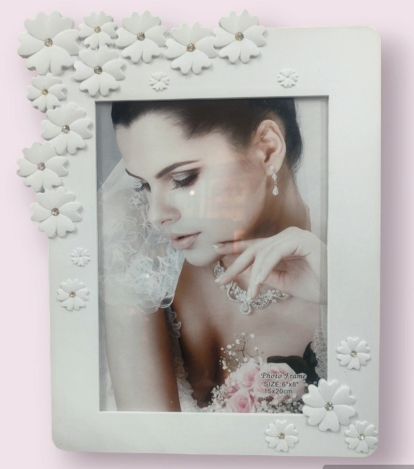 Very Beautifull Flower Glass Photo Frame  - White, 15cm×20cm