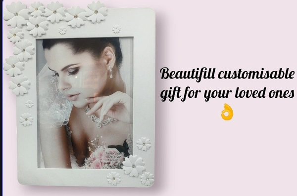 Very Beautifull Flower Glass Photo Frame  - White, 15cm×20cm