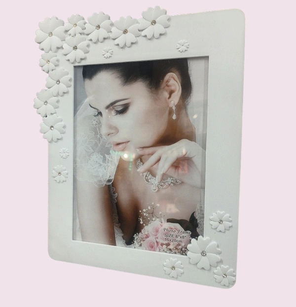 Very Beautifull Flower Glass Photo Frame  - White, 15cm×20cm