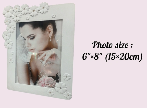 Very Beautifull Flower Glass Photo Frame  - White, 15cm×20cm