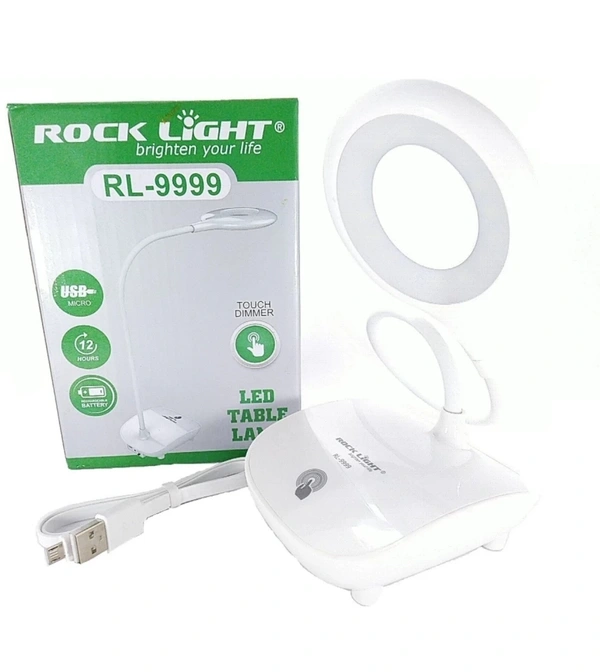 Rocklight RL-9999 Touch Dimmer LED Table LAMP : Rechargeable & Flexible Study Lamp (30 cm, White) - White, 30cm
