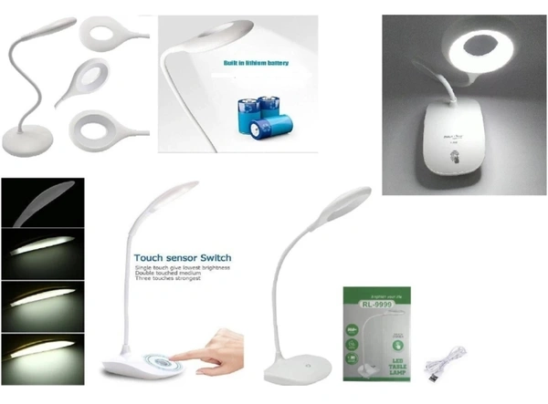 Rocklight RL-9999 Touch Dimmer LED Table LAMP : Rechargeable & Flexible Study Lamp (30 cm, White) - White, 30cm