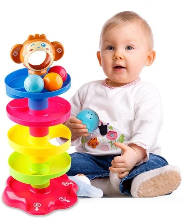 Rk Sports Toy Imagine RAMP ROLL, 5 Layer Ball Drop and Roll Swirling Tower for Toddler|3 Puzzle Rattle Balls Monkey Face at The Top|Non Toxic Material| Stack,Drop and Go Ball Ramp Toy Set (Multicolor)9370%off70%off - Big