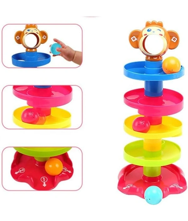 Rk Sports Toy Imagine RAMP ROLL, 5 Layer Ball Drop and Roll Swirling Tower for Toddler|3 Puzzle Rattle Balls Monkey Face at The Top|Non Toxic Material| Stack,Drop and Go Ball Ramp Toy Set (Multicolor)9370%off70%off - Big