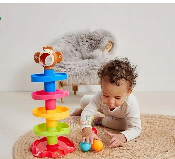 Rk Sports Toy Imagine RAMP ROLL, 5 Layer Ball Drop and Roll Swirling Tower for Toddler|3 Puzzle Rattle Balls Monkey Face at The Top|Non Toxic Material| Stack,Drop and Go Ball Ramp Toy Set (Multicolor)9370%off70%off - Big