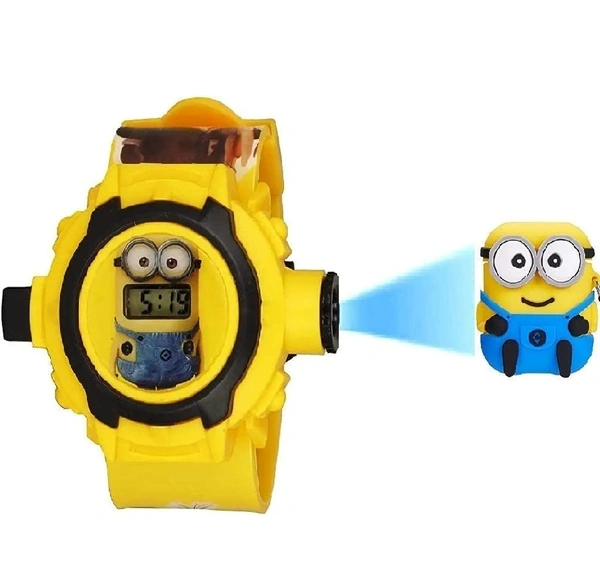 Digital 24 Projector Minions Cartoon Character Watch for Boys & Girls (Yellow) - Yellow