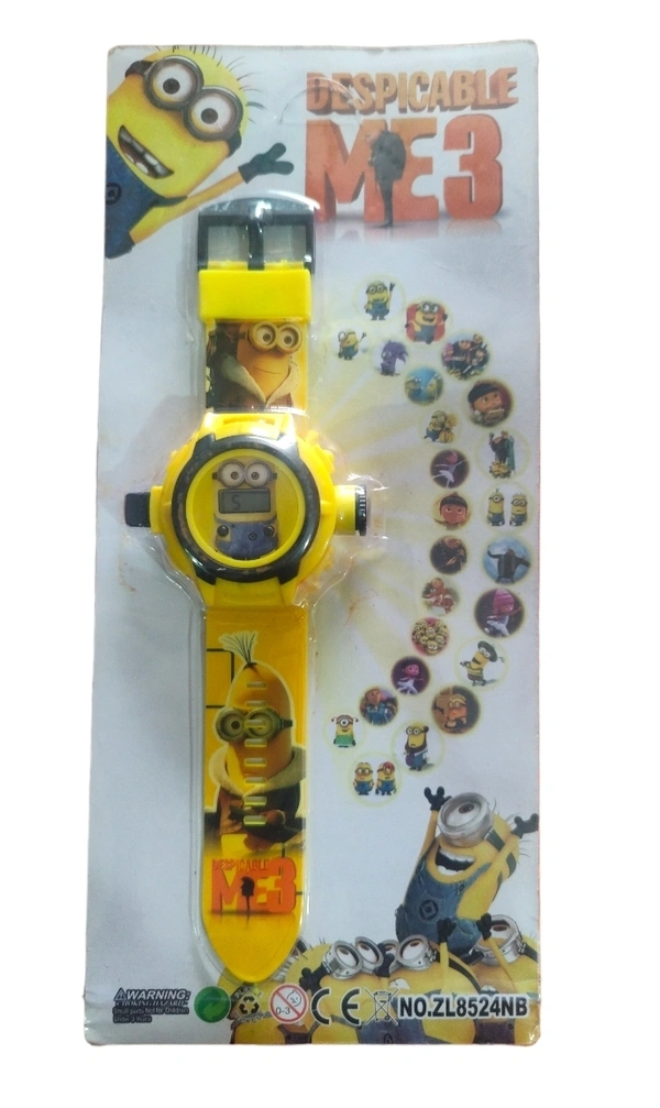 Digital 24 Projector Minions Cartoon Character Watch for Boys & Girls (Yellow) - Yellow