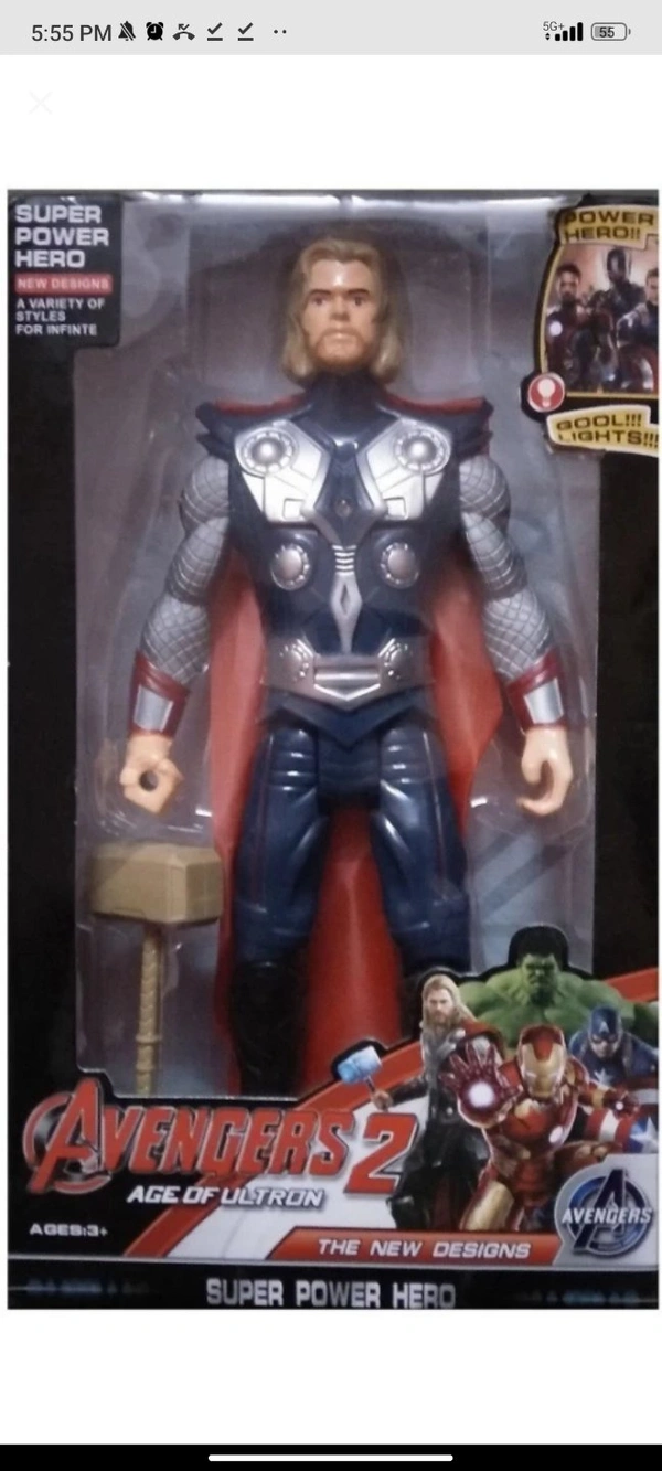 Avengers Thor with Weapons Twist and Move Age of Ultron Action Figure, 19cm with LED Light Function, Super Power Hero - Avengers 4 - Thor - Character Series