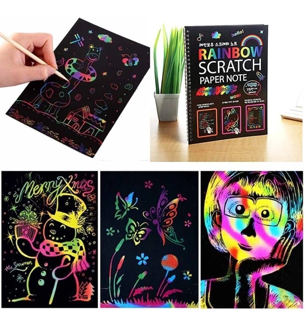 A4 Drawing Book 10 Pages Rainbow Scratch Paper Notes Scratch Art Activity Books 10.5 X 7.5 inches Scratch Magic Doodle Note Pad for Kids Arts and Crafts Perfect Travel Activity - 1, A4
