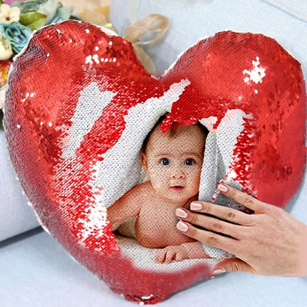 Red Magic Sequence Pillow Heartin Shape