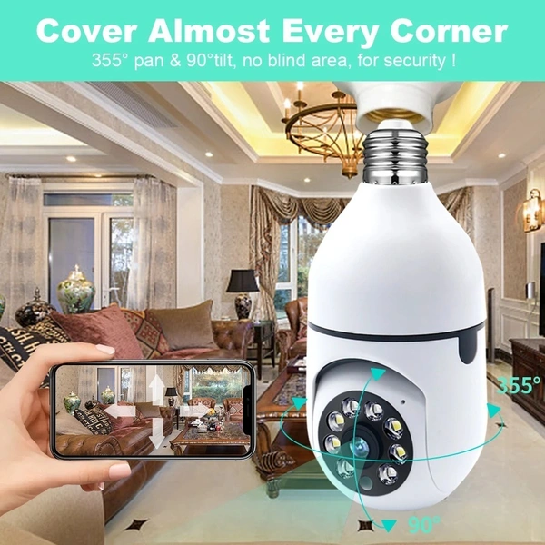 Wireless Smart Home Surveillance Camera, WiFi, 3MP, E27 Bulb, 4X Digital Zoom, AI Human Detection, Full Color, Night Vision, Surveillance Cameras