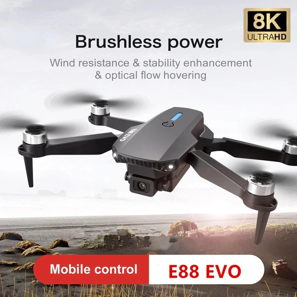 Professional E88 EVO Brushless Motor RC Dron Dual Camera Optical Flow Foldable Helicopter Aircraft Quadcopter Drone DUEL CAMERA DUEL BATTERY