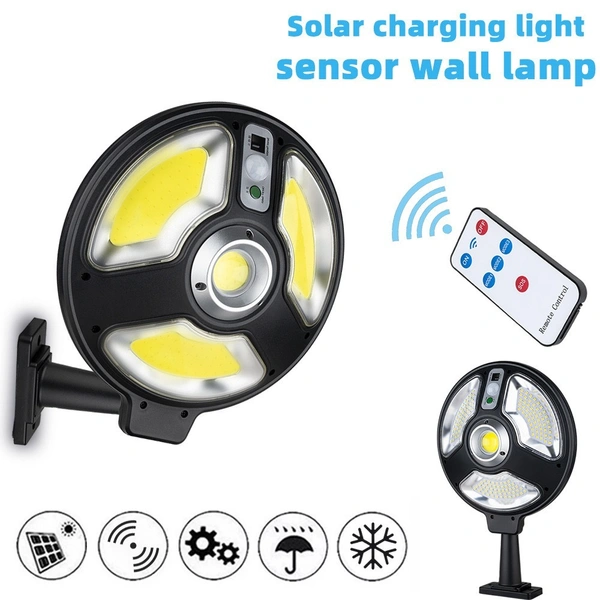 Jortan Round Shape Outdoor LED Solar Charging WorkLight | Remote Control, Motion Sensor, Super Bright Solar 