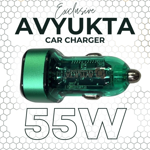 AVYUKTA 55W Car Charger with PD 30W and QC 4.0 Quick Charge | Super Fast Dual Port Car Adapter