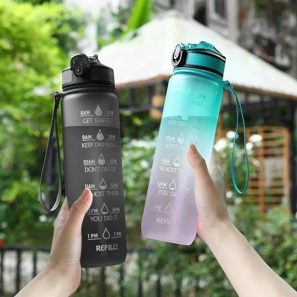 Portable Water Bottle Motivational Sports Water bottle with Time Marker Leak-proof Cup for Outdoor Sport Fitness 1 LITER