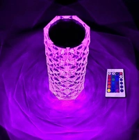 Rechargeable Rose Crystal Table Night Light Atmosphere Lamp with Touch Control, 16 RGB Color Changing, Remote Control (Pack of 1)