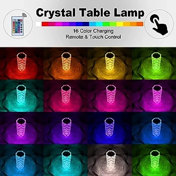 Rechargeable Rose Crystal Table Night Light Atmosphere Lamp with Touch Control, 16 RGB Color Changing, Remote Control (Pack of 1)