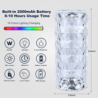 Rechargeable Rose Crystal Table Night Light Atmosphere Lamp with Touch Control, 16 RGB Color Changing, Remote Control (Pack of 1)