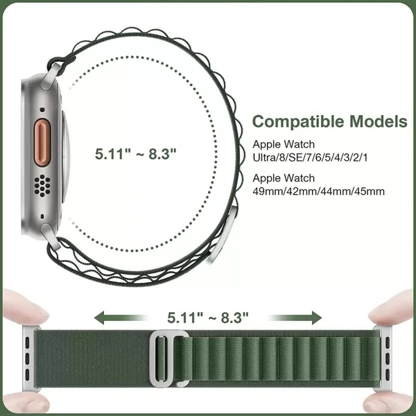 Alpine Smart Watch Strap Compatible with ultra smart Watch 49mm 45mm 44mm and 42mm Perfect Fit for Ultra SE2 SE Series 8/7/6/5/4/3/2/1 iWatch Smart Strapband for Men Women Smart Watch Strap  (Green)