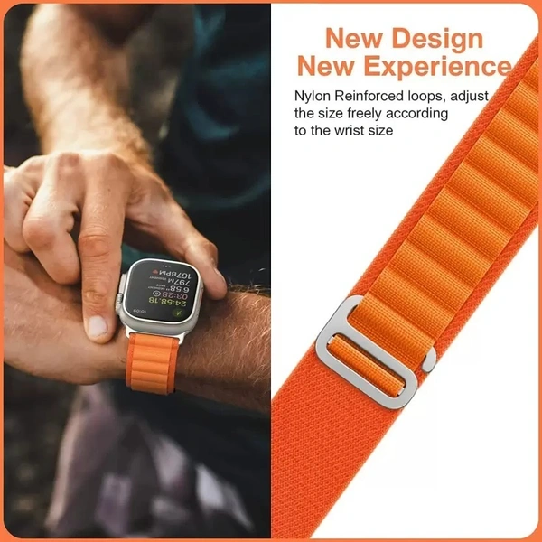 Alpine Smart Watch Strap Compatible with ultra smart Watch 49mm 45mm 44mm and 42mm Perfect Fit for Ultra SE2 SE Series 8/7/6/5/4/3/2/1 iWatch Smart Strapband for Men Women Smart Watch Strap  (Orange)