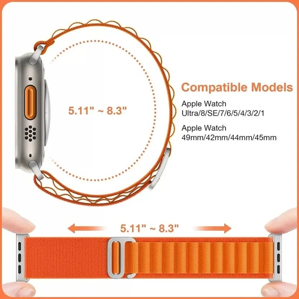 Alpine Smart Watch Strap Compatible with ultra smart Watch 49mm 45mm 44mm and 42mm Perfect Fit for Ultra SE2 SE Series 8/7/6/5/4/3/2/1 iWatch Smart Strapband for Men Women Smart Watch Strap  (Orange)