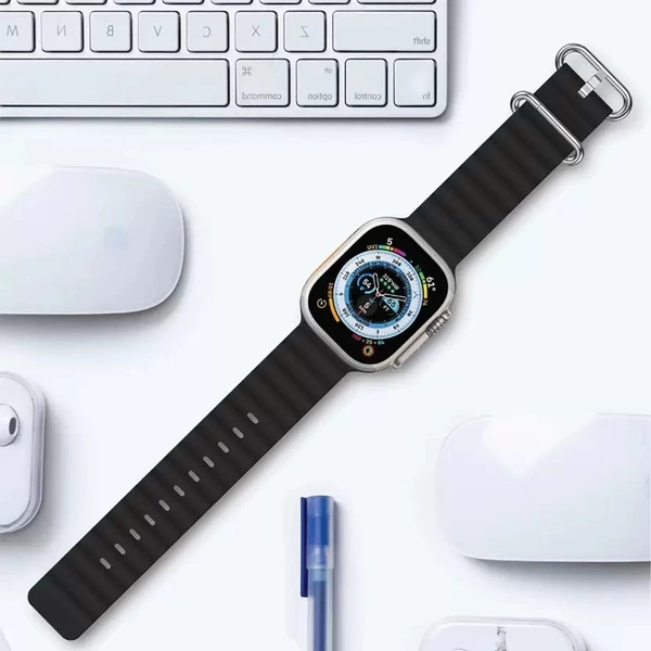 Silicone Ocean Band Compatible with ultra smart Watch Strap 38mm 40mm 41mm for iWatch Ultra SE2 SE Series 8 7 6 5 4 3 2 1 iWatch Strapband for Men Women Smart Watch Strap  (Black)