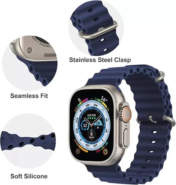 Silicone Ocean Band Compatible with ultra smart Watch Strap 38mm 40mm 41mm for iWatch Ultra SE2 SE Series 8 7 6 5 4 3 2 1 iWatch Strapband for Men Women Smart Watch Strap  (Blue)