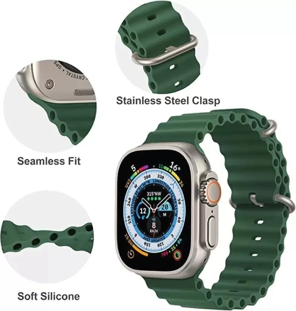 Silicone Ocean Band Compatible with ultra smart Watch Strap 38mm 40mm 41mm for iWatch Ultra SE2 SE Series 8 7 6 5 4 3 2 1 iWatch Strapband for Men Women Smart Watch Strap  (Green)
