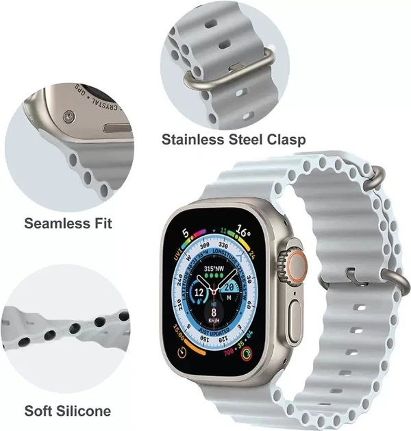 Silicone Ocean Smart Watch Strap Compatible with ultra smart Watch 38mm 40mm 41mm Perfact Fit for iWatch Ultra SE2 SE Series 8 7 6 5 4 3 2 1 Smart Watch Strap  (Grey)
