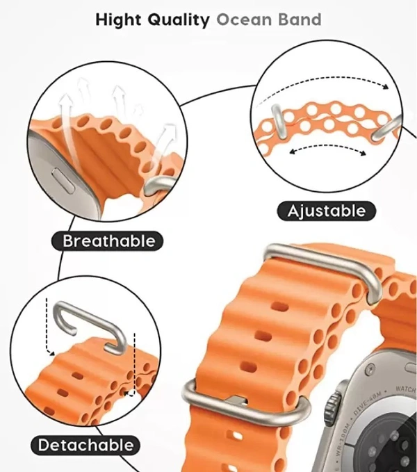 Silicone Ocean Band Compatible with ultra smart Watch Strap 38mm 40mm 41mm for iWatch Ultra SE2 SE Series 8 7 6 5 4 3 2 1 iWatch Strapband for Men Women Smart Watch Strap  (Orange)