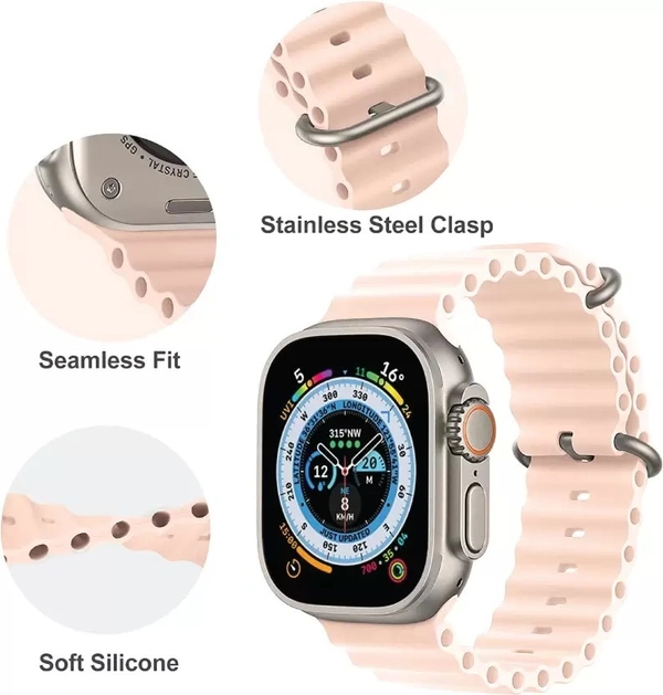 Silicone Ocean Band Compatible with ultra smart Watch Strap 38mm 40mm 41mm for iWatch Ultra SE2 SE Series 8 7 6 5 4 3 2 1 iWatch Strapband for Men Women Smart Watch Strap  (Pink)