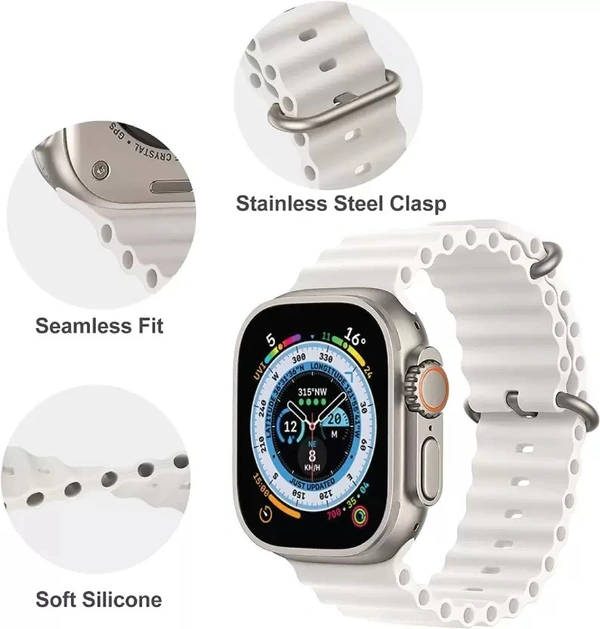 Silicone Ocean Band Compatible with ultra smart Watch Strap 38mm 40mm 41mm for iWatch Ultra SE2 SE Series 8 7 6 5 4 3 2 1 iWatch Strapband for Men Women Smart Watch Strap  (White)