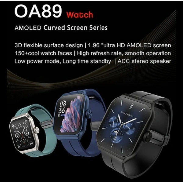 OA89 Smart Watch 1.96inch AMOLED 3D Flexible Design Screen Bluetooth Call Heart Rate IP67 Waterproof Smartwatch for Android IOS