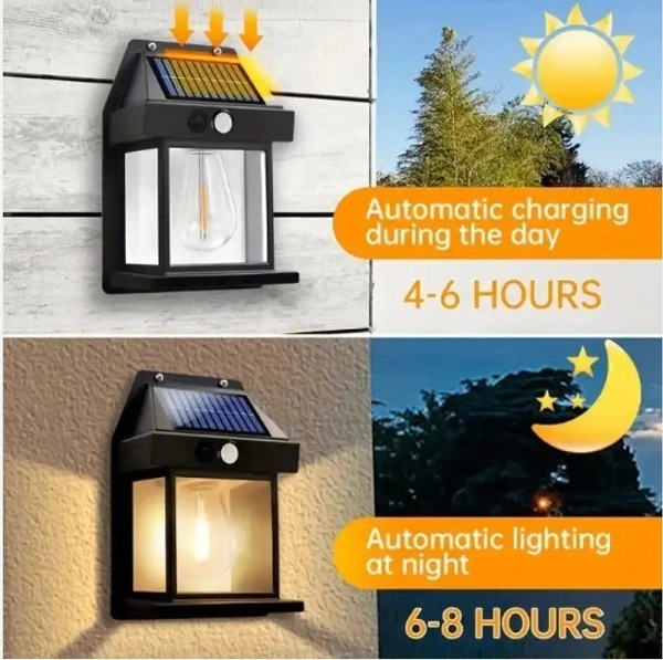 Solar Wall Lights Outdoor, Wireless Dusk to Dawn Porch Lights Fixture, Solar Wall Lantern with 3 Modes & Motion Sensor, Waterproof Exterior Lighting with Clear Panel for Entryway Front Door