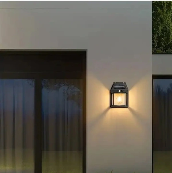 Solar Wall Lights Outdoor, Wireless Dusk to Dawn Porch Lights Fixture, Solar Wall Lantern with 3 Modes & Motion Sensor, Waterproof Exterior Lighting with Clear Panel for Entryway Front Door