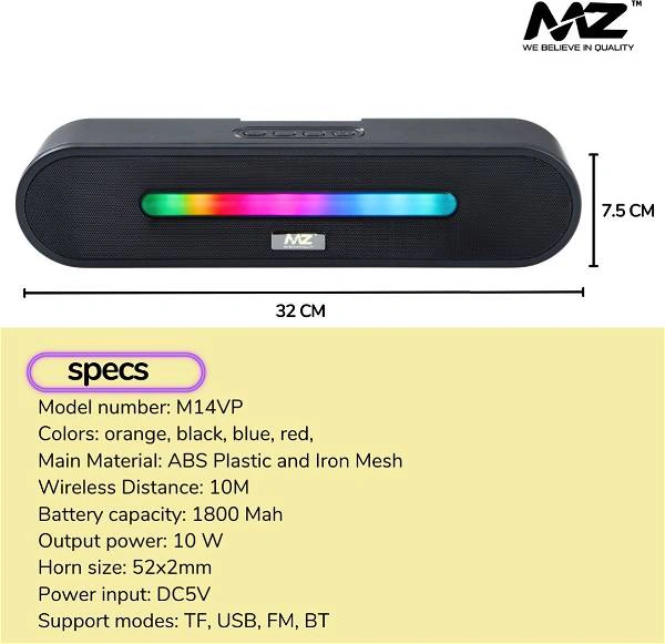 MZ M14VP (PORTABLE HOME TV SOUNDBAR) Dynamic Thunder Sound 1800mAh Battery 10 W Bluetooth Soundbar (Multicolor, Stereo Channel)