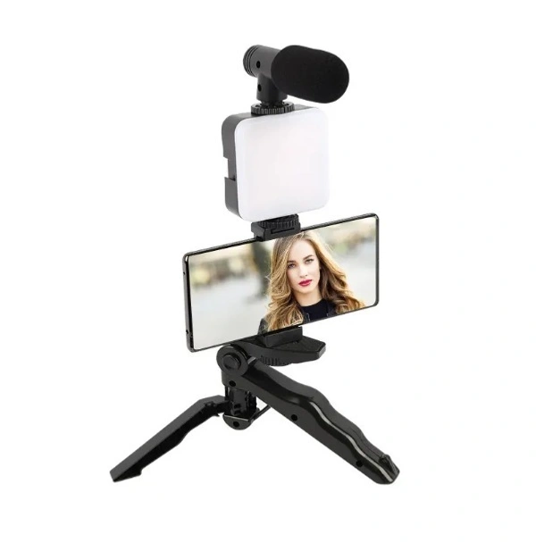 Multi-Functional Video Making Wireless Streaming Microphone Kit Vlogging Kit With Mic and Light for Smartphone