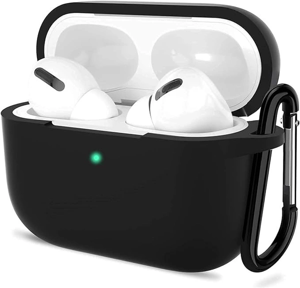 AirPods Pro Case, Soft Silicone Skin Case Cover Shock-Absorbing Protective Case with Keychain Compatible with AirPods Pro (Black)